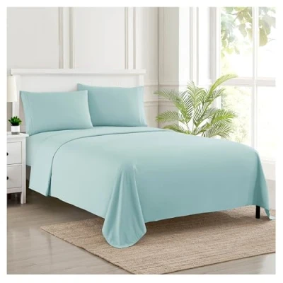 Image of Sweet Home Collection Luxury Bedding Set with Flat, Fitted Sheet, 2 Pillow Cases, Microfiber, Light Blue, King
