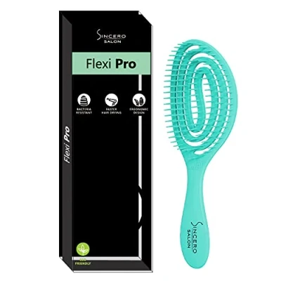 Image of Sincero Salon Flexi Pro Hair Brush Green Detangle Blow Dry for Curly Wet Styling Easy to Clean Brushes Drying Detangler