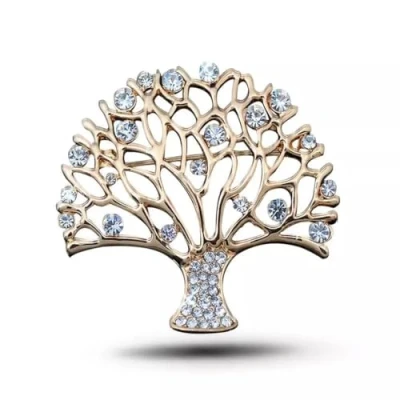 Image of Celtic Tree of Life Crystal Pin Brooch Gold Plated with Czech Crystals
