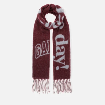 Image of Ganni Narrow Please Recycle Wool Blend Scarf