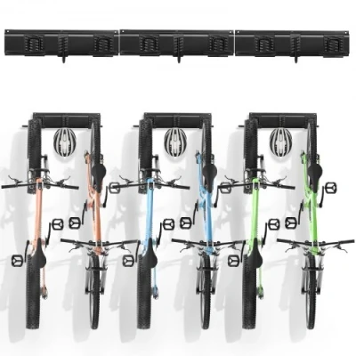 Image of VEVOR Bike Storage Rack, 6 Racks and 3 Helmets Hooks, Wall Mount Hanger, Home &amp; Garage Organizer, Customizable for Various Sizes, Adjustable Holder, Holds Up to 300 lbs, 48 inch