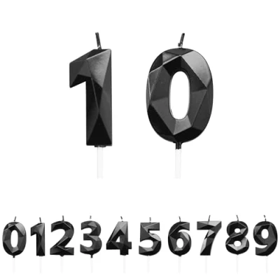 Image of FUZVOL Birthday Candles, Number 10 Candle, Black Candle for Cake, Happy Cake Candles Topper Decorations