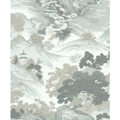 Image of Crown Wallcoverings Oriental Landscape Wallpaper Green M1191 Full Roll