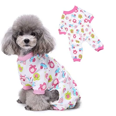 Image of Zunea Small Dog Pyjamas Puppy Girl Boy Pjs Pet Cat Pajamas Sleeping Clothes Cute Horse Printed Cotton Overalls Chihuahua Jumpsuit Doggie Outfit with Legs for Summer Autumn Pink XS