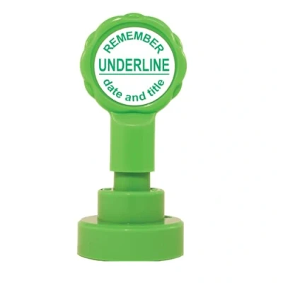 Image of Remember Underline Date and Title Teacher Stamp. Reinkable. 22mm Image. Self Inking Stamp (Green)