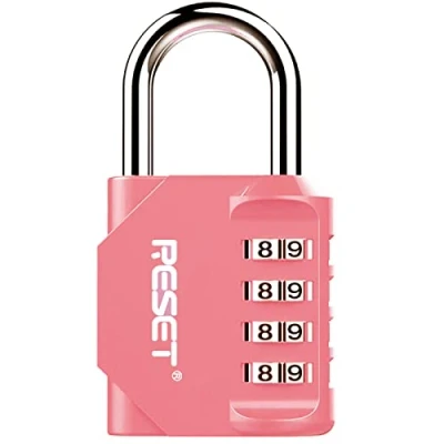 Image of RESET 060 4 Digit Combination Padlock, Outdoor Lock, Indoor Ideal for School Locker, Gym Fence, Gate, Hasp, Shed, Toolbox, Pink, 1 Pack