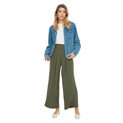 Image of Trendyol FeMan Modest High Waist Wide Leg Straight Pants Khaki