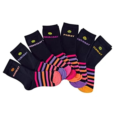 Image of Sock Snob Kids Novelty Days of the Week Socks 7 Pairs Styles for Boys &amp; Girls Black Great School (12 3, Pink)