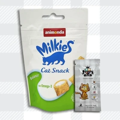 Image of AETN Creations Animonda Milkies Balance Crunch Bag 2x30g Grain free Adult Cat Snacks with Omega 3 Fatty Acids To Support Mobility Treat