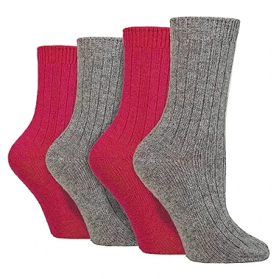 Image of WILDFEET 4 Pack Ladies Cashmere Boot Socks Breathable Ribbed Crew Wool Bed for Women (4 8, Grey/pink)