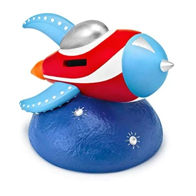 Image of Mousehouse Gifts Red White &amp; Blue Rocket on the Moon Kids Money Box, Exciting Space Themed Piggy Bank for Girls or Boys (Dims: 12cm x 16cm 12cm)
