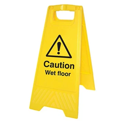 Image of Warning Signs Caution wet floor (free standing sign) Yellow Polypropylene