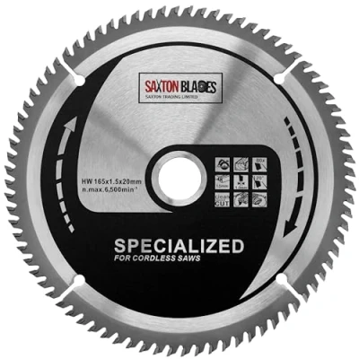 Image of Saxton 165mm x 80T TCT Thin Kerf Fine Cut Cordless Circular Saw Blade Compatible with Dewalt Makita Bosch