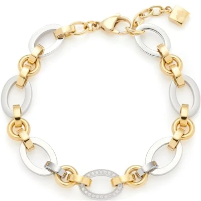 Image of Leonardo Jewels Lena 023403 Women&#039;s Bracelet Two Tone Coloured Stainless Steel Chain Links with Zirconia Stones 19 21 cm Length Jewellery Gift, Eine Grösse, Steel, No Gemstone