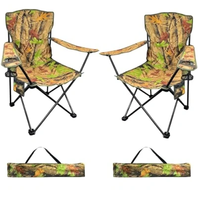 Image of Camping Chairs for Adults Set of 2, Compact, Heavy Duty, Portable, Lightweight &amp; Foldable with Cup Holder Side Pockets, Folding People, Picnic Chair Fishing, Garden
