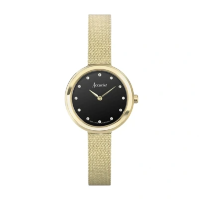 Image of Accurist Ladies Jewellery 28mm Quartz Watch in Black with Analogue Display, and Gold Stainless Steel Bracelet 78002