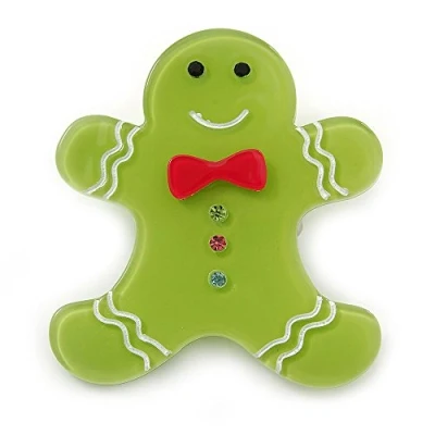 Image of Avalaya Lime Green Austrian Crystal Acrylic &#039;Gingerbread Man&#039; Brooch 45mm Length