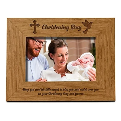 Image of ukgiftstoreonline Christening Day Wooden Photo Frame Gift (5 x 7 Inch)