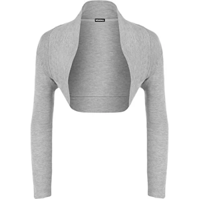 Image of WearAll Womens Plus Size Plain Long Sleeve Cropped Ladies Shrug Bolero Cardigan Top Grey 20 22