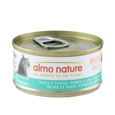 Image of almo nature HFC Jelly Wet Cat Food with Trout &amp; Tuna (Pack of 24 x 70g Tins)