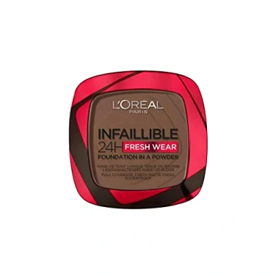 Image of L&#039;Oréal Paris Infallible 24H Fresh Wear Foundation in a Powder, Full coverage, Longwear, Weightless Smooth Finish, Water proof and Transfer proof, 390 Ebony