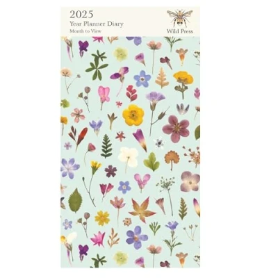 Image of Museums &amp; Galleries 2025 Slimline Year Planner 2024 Month To View Diary Mint Bloom Design