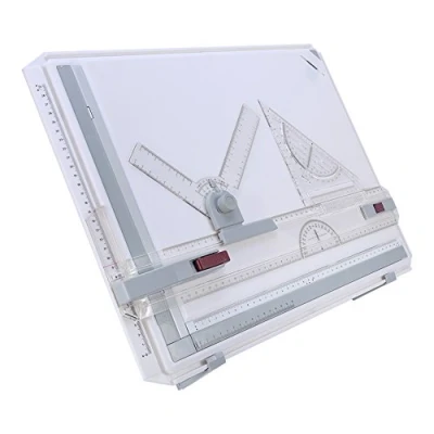 Image of Drawing Board Set A3 Drafting Table Multifunctional College School Ergonomic Tool with 2 Parallel Motion Rulers and Adjustable Corner Clips Measuring System Angle 510mm x 365mm