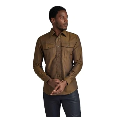 Image of G STAR RAW Men&#039;s Marine Slim Shirt , Multicolor (tobacco/imperial blue oxford D24963 7665 G295), XL