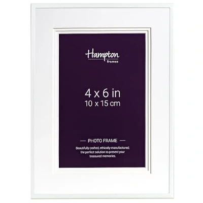Image of Hampton Frames MARBELLA 4x6 (10x15cm) White Elegant Photo Frame with Mount Glass MARB10M46W