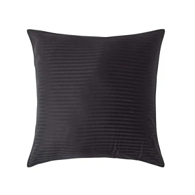 Image of HOMESCAPES Black Pure Egyptian Cotton Euro Size Pillowcase 80 x cm 330 TC 500 Thread Count Percale Equivalent Satin Stripe Pillow Case with Zip
