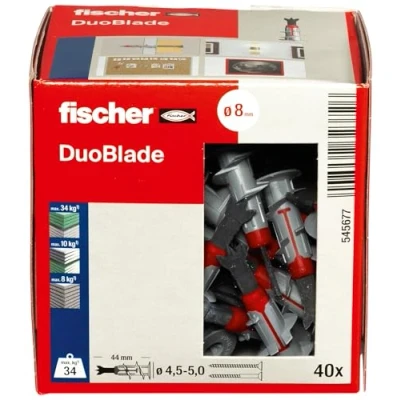 Image of fischer DuoBlade LD, innovative self drilling plasterboard plug, strong plug for fast and easy installation in gypsum fibre board, with metal tip, 40 plugs