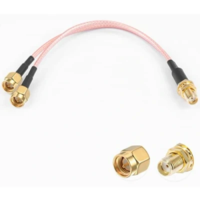 Image of Vecys SMA Splitter Cable Female to Dual Male Connector Coaxial 3 Way V Type RG316 6&quot;/15CM for 2G 3G 4G LTE Antenna Router Gateway Modem MiFi Mobile Hotspot
