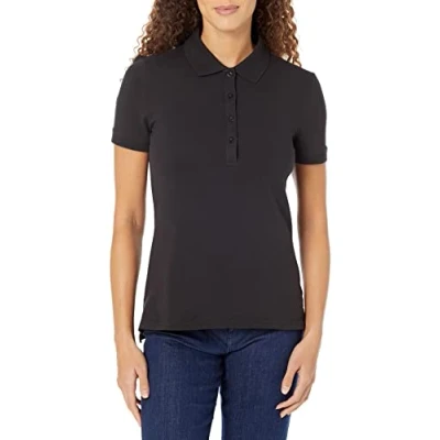 Image of Amazon Essentials Women&#039;s Short Sleeve Polo Shirt (Available in Plus Size), Black, XXL