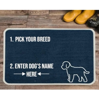 Image of Pet REBELLION Extra Large Personalised Absorbent Machine Washable Food Mat For Dogs Feeding Bowls Non Slip Reduces Movement Rounded Corners to Stay Flat (Cockapoo Blue)