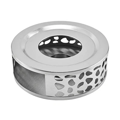 Image of Stainless Steel Teapot Warmer Base with Candle Holder, Hollow Frame Design, Coffee Food Tealight for Borosilicate Glass Teapots