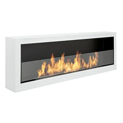 Image of Bio ethanol fireplace S Line BOX 120cm BioFireplace 1200mm white. Wall mounted on the with assembled sides bioethanol eco glass