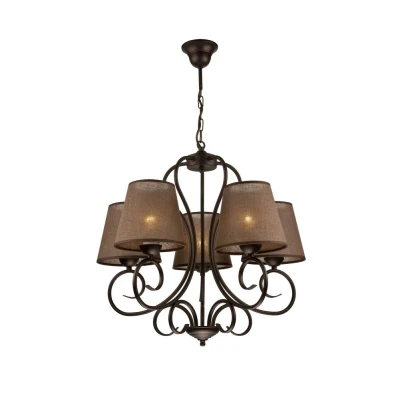 Image of Lorenzo Multi Arm Pendant Ceiling Light, Fabric Shade, Brown, 5x E27