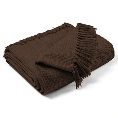 Image of EHC Waffle Cotton Woven King Size Sofa Throw 3 Seater Sofa/Chair/Double Bed, 228 x 254 cm, Chocolate