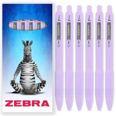 Image of Zebra Z Grip Smooth Ballpoint Pen 1.0mm Black Ink Pack of 6 In Cardboard Gift Box Packaging (Pastel Violet)