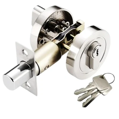 Image of HANDLEZONE® Single Cylinder Deadbolt, Round Deadbolt Lock, Zinc Alloy Door Locks with Keys. Modern for 35 50mm Front Door, Entrance Passage Bedroom Polished Chrome