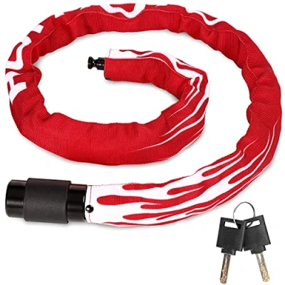 Image of Bike Lock with Key, 100cm Length Bicycle Lock, Locks High Security, 360 Rotatable Head Waterproof Keyhole Cover, Chain for E Bike/Motorcycle/Door/Gate/Fence Red