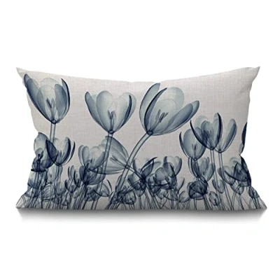 Image of BGBDEIA Flower Cushion Cover 12x20 Inch Floral Field Tulip Crocus Sketch Rectangle Pillow Cases Home Decorative Cotton Linen Throw for Bed Sofa 30 x 50 cm