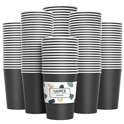 Image of YANGTE 120Pcs Black Paper Cups 9oz Disposable Party Biodegradable and Compostable Drinking for Birthday Party, DIY, BBQ 250ml