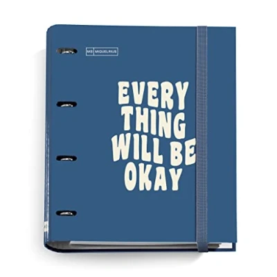 Image of Miquelrius 4 Ring Message Folder + Replacement for 100 Sheets A4 Grid, Dividers and Envelope, Rubber Closure Navy Blue