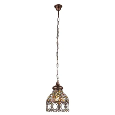 Image of EGLO Pendant Lighting Jadida, Vintage and Oriental Ceiling Light Fitting Made of Antique Copper Steel Stained Glass, Hanging lamp for Dining Living Room, E27 Socket, Ø 8.7 inches