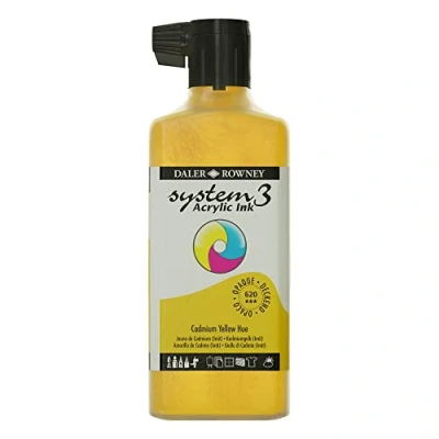 Image of Daler Rowney System3 Acrylic Ink, Plastic Bottle, Opaque, 6.09oz 180 ml, Cadmium Yellow Hue
