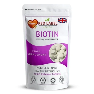 Image of Biotin 10000mcg Tablets, Hair Growth Supplement for Women &amp; Men, 365 Tablets (1 Year Supply), Hair, Skin, Nails Vitamins, D Vegan, Vegetarian, Made in The UK