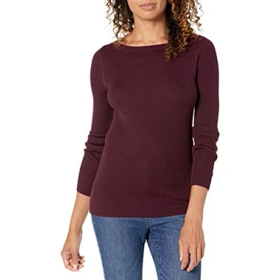Image of Amazon Essentials Women&#039;s Lightweight Ribbed Long Sleeve Boat Neck Slim Fit Jumper, Burgundy, XL