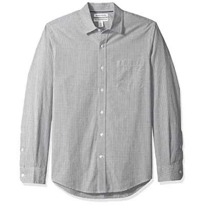 Image of Amazon Essentials Men&#039;s Slim Fit Long Sleeve Poplin Shirt, Grey Gingham, S