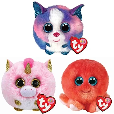 Image of TY Puffies Soft Plush Toy Multipack Fantasia, Cleo, Sheldon 4 Inch Collectible Cuddly Stuffed Beanie Baby Teddy x3